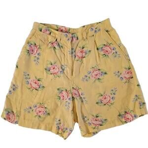 Vintage 90sLauren Ralph Lauren Yellow Floral‎ 100% Linen High Rise Shorts Size 6